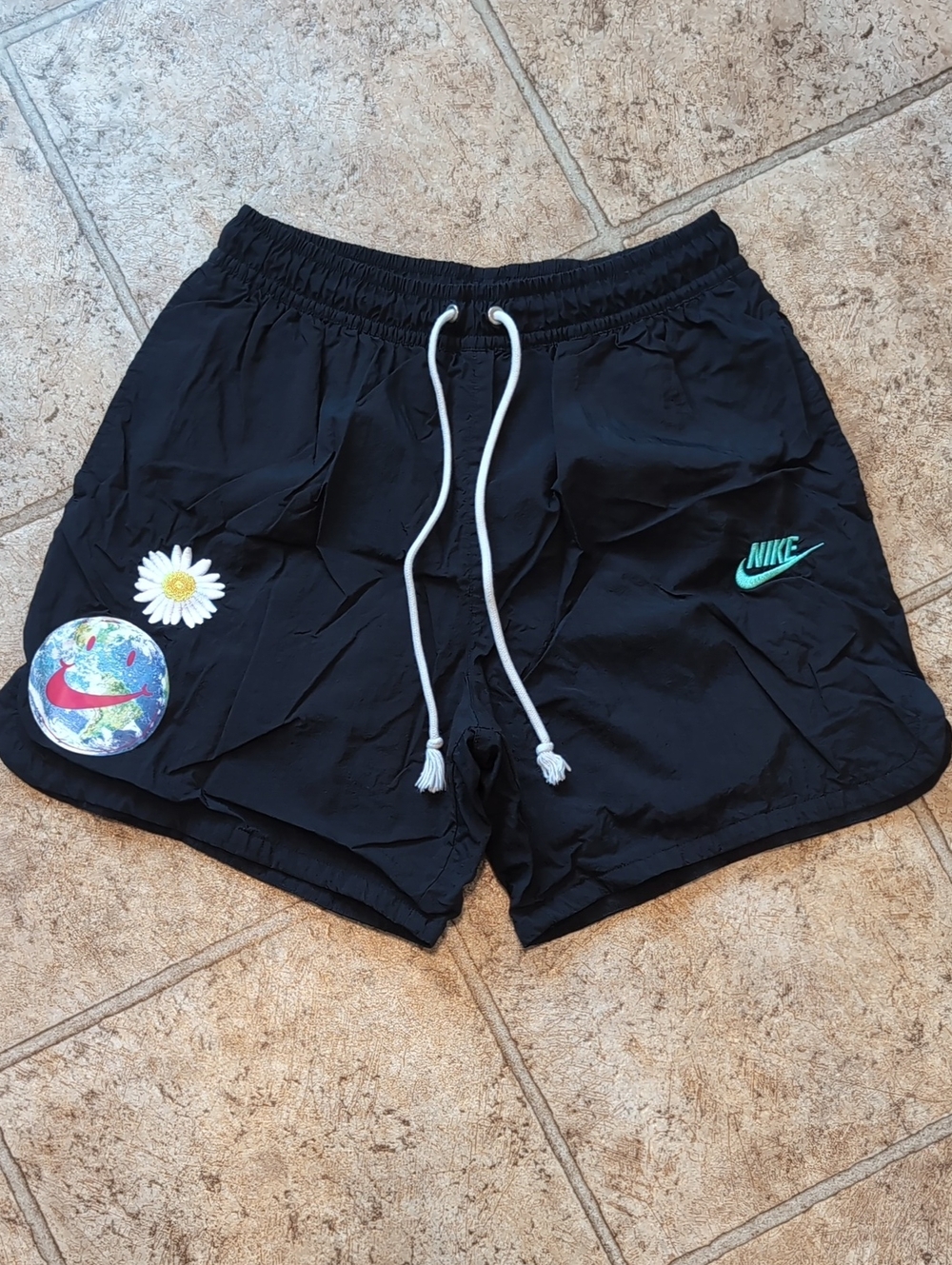 Nike Black Men's Athletic Shorts with Teal Swoosh